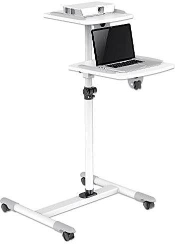 Manhattan 461726 Wagenhalterung für Projektoren und Laptops, Zwei Ablagen für Geräte bis 10 kg, Neigung von - / + 35 °, 360 ° drehbar, höhenverstellbar