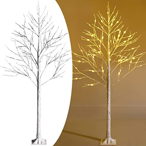 RELAX4LIFE Weißer Weihnachtsbaum Künstlich 180cm, LED Lichtbaum Birkenoptik, Christbaum mit 96 warmweiße LEDs, Tannenbaum Künstlich mit Beleuchtung