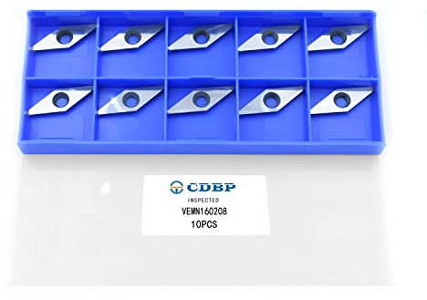 CDBP Inserti in Carburo di Tungsteno Diamantati VEMN160208 per Tornio Legno, Forma Diamante 10x28mm con Frese a Punta Tonda - Lavorazione Legno Fai Da Te/Professionale,10 Pezzi