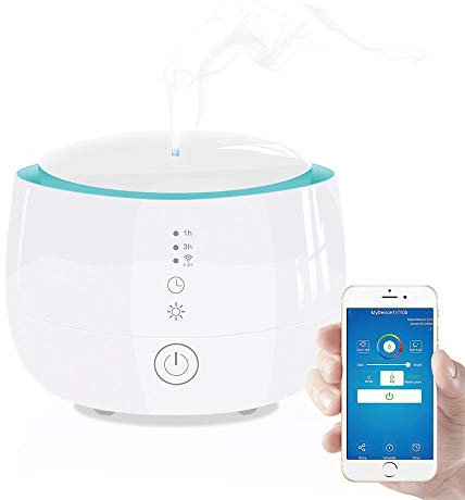 NC Smart Household Humidifier Aroma Diffuser Touch Control Switch 300ml with APP Control & Amazon Alexa (Color : White)