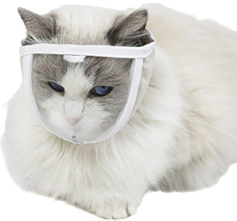 Maulkorb für Katzen zum Fellen, Maulkorb mit Netz, um das Beißen und Kauen zu vermeiden, sanfte und weiche Verwendung, Mundschutz für Katzen, Weiß zum Kauen