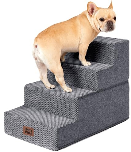 EHEYCIGA Dog Stairs for Bed 18 H, 4-Step Dog Steps for High Bed, Pet Steps for Small Dogs and Cats, Non-Slip Balanced Pet Ramp Indoor, Grey