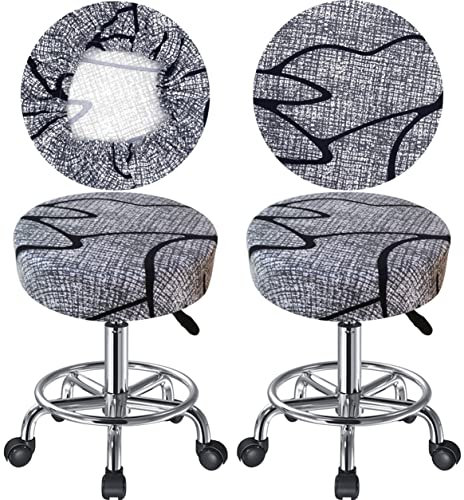 HuaLiSiJi Hockerbezug Rund Sitzhocker Rund 30-40cm, Reiche Farben, Dehnbar Knitterfrei Waschbar Staubdicht Weich und Langlebig, Auch für Quadratischen Hocker Geeignet (2, Schwarz/Grau)