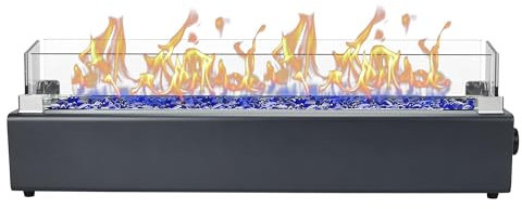 BAIDE HOME Brasero de table au propane de 71,1 cm, 40 000 BTU - Brasero à gaz de table pour terrasse, cheminée portable extérieure rectangulaire avec bouclier en verre coupe-vent, roches en verre –