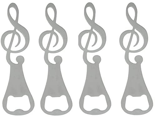 eKsdf 4 Stück Edelstahl Flaschenöffner lustig Musiknote Bieröffner Kapselheber Bierflaschenöffner für Küche Bar Camping Hochzeit Party Geschenk (Silber)
