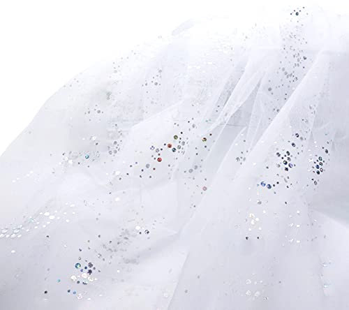 Wambere 160cm x 3m Tüll Stoff,Glitzer Tüll Dekostoff mit kleine Pailletten Dekostoff Tüll Stoff für Hochzeit Party Bankett Deko Handwerk Hochzeit Tischedeko Geschenk Bogen Dekostoff,Weiss
