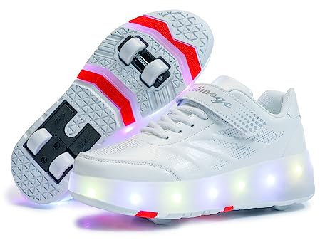 HUSKSWARE Kinder Sneaker Jungen Mädchen Sneaker 4 Räder Party Geburtstag Weihnachten, Weiß 36