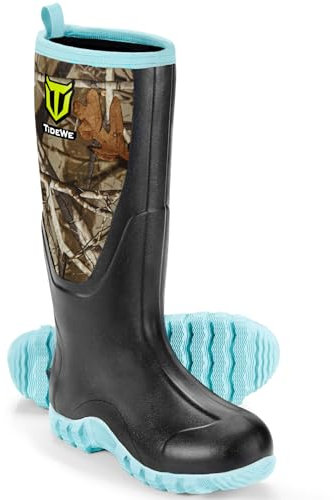 TIDEWE Stivali di gomma da donna, per diverse stagioni, impermeabili, con gambo in acciaio, stivali da caccia in neoprene da 6 mm (rosa e verde)