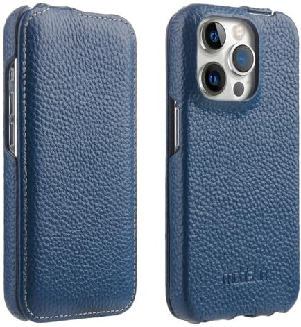 Mobiskin Hülle passend für iPhone 15 PRO (6,1 Zoll), Handyhülle mit beschichtetem Leder, Flip Case, Schutzhülle, Handy-Tasche, Slim Cover, dünn, Blau