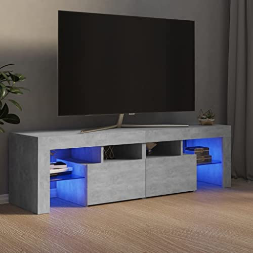 Annlera Meuble TV avec Lumières LED Colorées Gris Béton 140x36,5x40 cm Bois d'ingénierie Moderne Banc TV Maison Salon Grand Espace de Rangement Armoire Multimédia Meubles de Chambre à Coucher