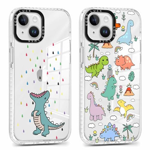 Xylota 2 Stück Handyhülle für iPhone 14/iPhone 13 6,1 Hülle, Transparent Niedlich Case mit Dinosaurier Muster, Ultra Dünn TPU Bumper Weich Silikon Stoßfeste Schutzhülle Cover für iPhone 14/iPhone 13