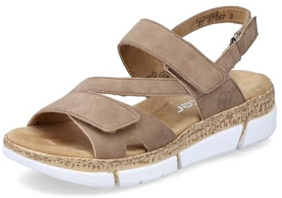 Rieker Damen Plateausandalen V2366, Frauen Sandalen,plateausandaletten,dicke sohle,sommerschuhe,freizeitschuhe,offene schuhe,beige (62),39 EU / 6 UK