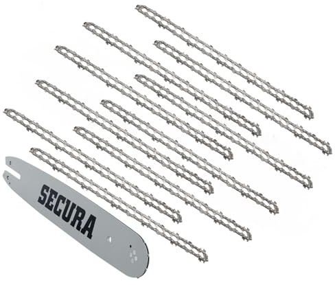 SECURA 10x Sägekette + Schwert 3/8' 1,1mm 44 30cm Halbmeißel für Kettensäge