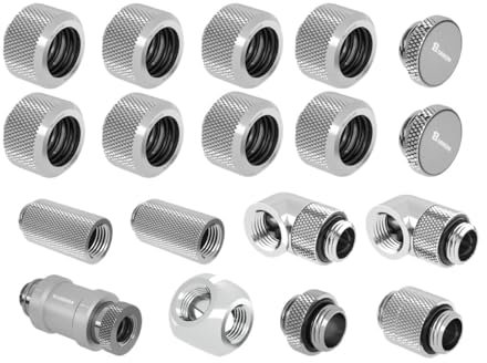 ATooi Fitting 90 Grad Hartrohrverschraubungen Wasserkühlung PC Computer Zubehör Wasserkühlung Kit DIY G'1/4 Gewinde Zubehör (Farbe: Silber, Größe: OD 14mm)