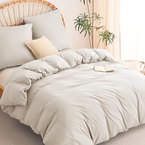 WAVVE Bettwäsche 200x200 3 teilig Beige - Bettbezug 200 x 200 Set mit Kissenbezüge 80x80 cm, Bettwäsche-Sets 2x2m aus Mikrofaser mit Reißverschluss Weich und Bügelfrei