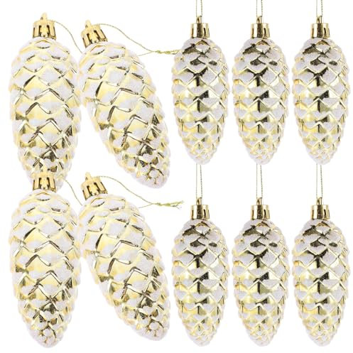 NOLITOY Weihnachts-Tannenzapfen-Ornament 10 Stück Goldene Tannenzapfen-Ornamente Bruchsichere Tannenzapfen-Kugel-Ornamente Saisonale Feiertage Hochzeit Party-Dekorationen
