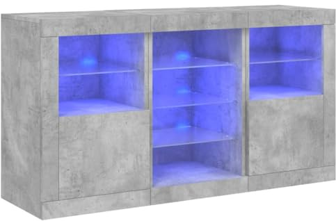 vidaXL Sideboard mit LED-Leuchten Betongrau 123x37x67 cm