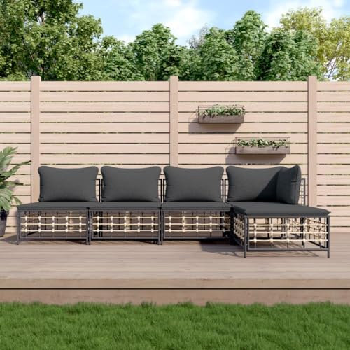 UTSRABFA Sofa Sitzbank Esszimmer Cord Sofa Küchensofa 5-TLG. Garten-Lounge-Set mit Kissen Anthrazit Poly Rattan Geeignet für Säle, Bankette, Bewirtungsräume, Kabinen