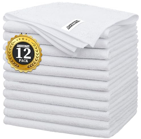 FIXSMITH White Microfibre Cleaning Cloth -Pack of 12, Highly Absorbent Cleaning Rags, 16X12 All Purpose Cleaning Towels for Housekeeping, Kitchen, Car, Lint Free and Reusable Microfibre Towels