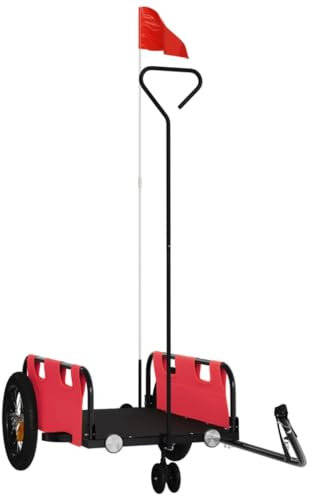 vidaXL Fahrradanhänger, Fahrrad Lastenanhänger mit Sicherheitsflagge, Transportanhänger mit Deichsel, Radanhänger Handwagen, Rot Oxford-Gewebe Eisen