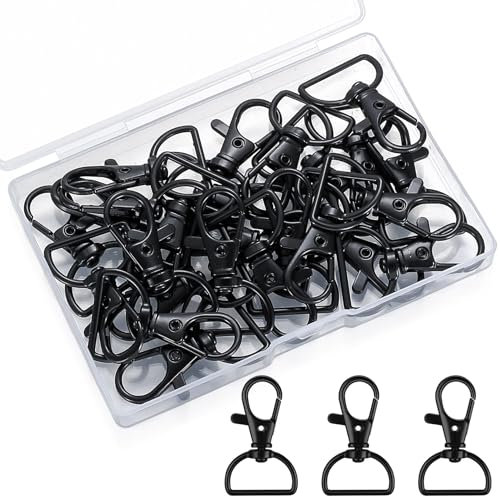 25 Pezzi Nero Portachiavi Moschettone Girevole con Anellini, Catenacci Portachiavi Moschettoni Gancio Girevole per Borsa Braccialetti Fai Da Te.