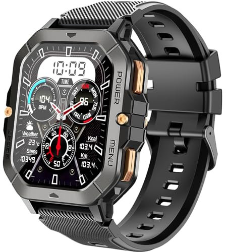 Bambooinn C28 Smartwatch Hombre,2.02 HD Reloj Inteligente Hombre,410mAh,5ATM Reloj Sumergible Hombre con El Ritmo Cardíaco Eel Sueño Monitor Podómetro,100+ Modos Deportes, para Android iOS