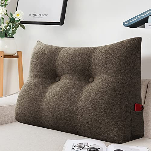 BNCKTRD Kopfende Großes Rückenkissen, Bequemes Lesekissen und Rückenteil im Bett, 2 in 1 Rückenlehne und Kopfkissen, Langes XXL Kissen für Sofa, Couch, Wand und Polster Leinen Braun 60cm