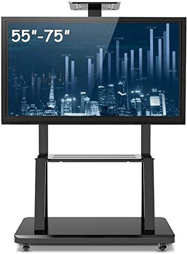 BJFIDOJPIEWWWWGR Mobile TV Stand with Wheels, Universal Swivel Trolley for 55 Inch to 75 Inch Flat Screen TV, Black Steel, Load 105kg