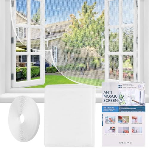 Zanzariera Finestra 130 x 150cm Zanzariere per Finestre Senza Forare Telo Zanzariera Tagliabile con Zanzariera Adesiva per Porta Finestra Tetto, Bianco