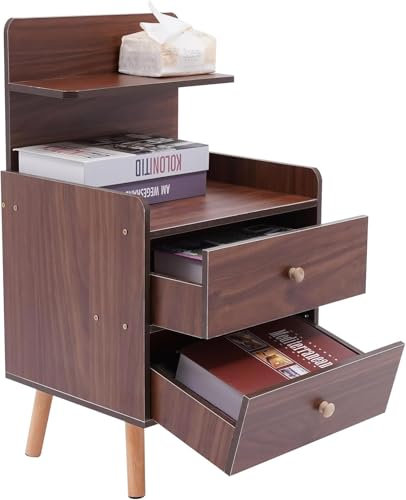 Loohacp Nachttisch Kleines Regal, Walnuss Aufbewahrung Kommode, Modern Multifunktional Starke Kapazität, für Tisch Schublade Haus Bettmöbel, 40 x 34 x 70cm