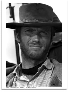 AIMA Clint Eastwood Wandposter 22 x 30 cm - Wanddruck Schwarz und Weiß Kino Vintage Poster ohne Rahmen - Room Decor Drucke für Küche, Schlafzimmer - Gratis Magnet