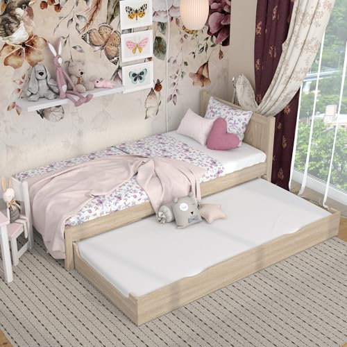 N-wood N02 Bett mit Ausziehbett 80x180 cm aus Massiv Eichenholz, Bettgestel mit lattenrost, Einzelbett für Kinder, Teenager und Erwachsene, empfohlen für Allergiker und Asthmatiker