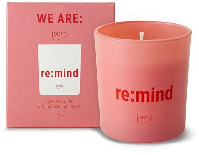 ipuro re:mind Duftkerze im Glas mit Aprikose, Neroli & Kokosnuss Duft - aus nachhaltigem Grapefruit-Upcycling - Kerzen mit langanhaltendem Duft - Raumduftkerze - Fruchtige Kerze für Schlafzimmer