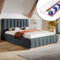 MOTIVENA Vigo Bett 180x200, Polsterbett 180x200, mit Bettkasten, mit Stauraum, mit Lattenrost, mit Kopfteil, Matratze H3/H4, Samt, Grau Anthrazit