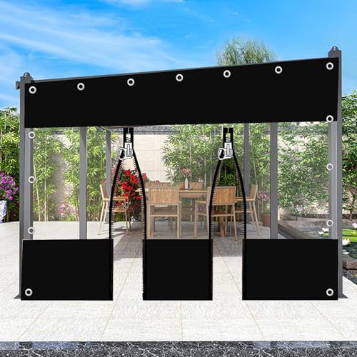 Suwooy Tende Teloni Trasparenti per Esterni con Porta a Cerniera,Telo di Copertura in PVC da 0,3mm con Occhielli,Pergola Nero Trasparente Impermeabile Telone Pannelli Laterali,W×H-1×2.3m(3.3 * 7.5ft)
