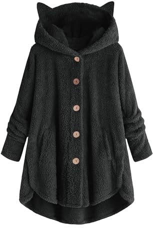Giacca con cappuccio da donna, oversize, in pile, da donna, lunga, grandi dimensioni, cardigan con cappuccio, giacca invernale calda, con bottoni, giacca trapuntata, giacca trapuntata monopetto