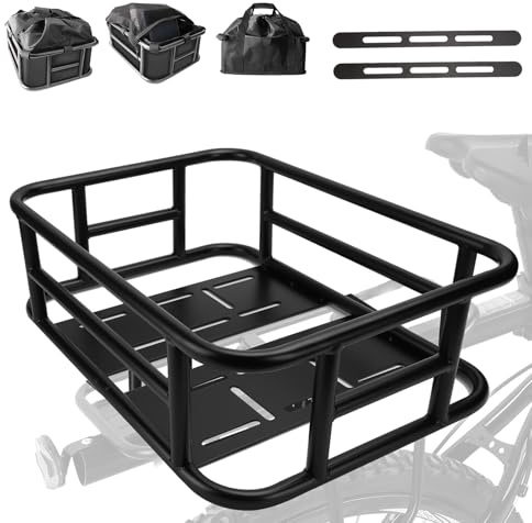 Bike Basket Rear, Bicycle Basket with Liner,Waterproof Cover,Cargo Net, Large Bike Back Baskets, Heavy Duty Rear Bicycle Baskets for Most Bikes and E-Bike