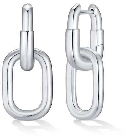 Ohrringe Silber Hängend Creolen für Damen - Minimalistisches Eckige Creolen mit Anhänger für Frau, Hypoallergene 18K Silbernen Tropfen Ohrringe, Leicht Statement Ohrringe Geschenke für Frauen Mädchen