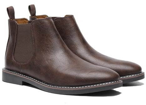 Harssidanzar Uomo Chelsea Stivali Stivaletti Casual Abito Stivali Caviglia Classici Scivolare su Stivali KM303EU,Marrone, Dimensione 44