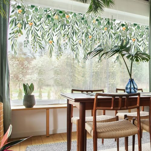 SanKristo Greenery Vine Flower Wall Sticker, Hanging Green Wall Decals Self Adhesive Plants Leaf Leaves Birds Window Wallpaper, Wall Mural Bedroom Living Room Office Sofa TV Background