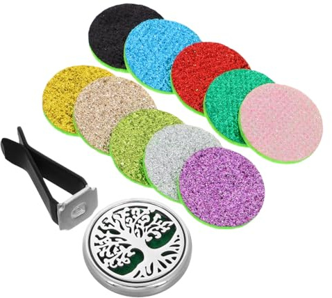 SOLUSTRE Aromatherapie Auto Lufterfrischer Diffusor Metall Lüftungsschlitzclip mit Ersatzkissen Lebensbaum Design Wiederbefüllbar für Fahrerraum Jahreszeitunabhängig