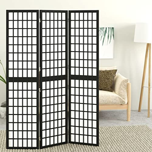 Raumteiler, faltbar, 3 Paneele, japanischer Stil, 120 x 170 cm, Schwarz