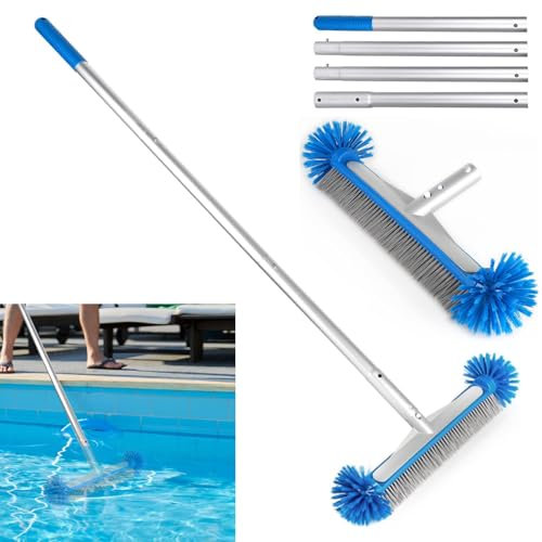 Brosse de piscine avec barre de démontage en aluminium de 140 cm - 43 cm - Balai de piscine avec poils semi-sphériques - 7 rangées de poils en nylon - Pour le nettoyage de la piscine - Clip EZ