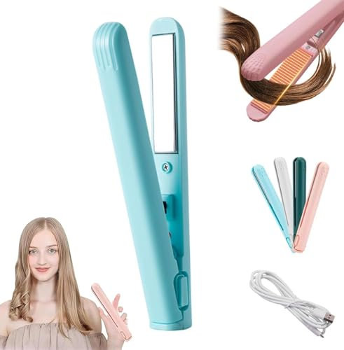 Mini rizador de doble uso, pequeño rizador, mini rizador y alisador de pelo, rizador de pelo, portátil, adecuado para cabello corto y todo tipo de cabello (Azul, 1)