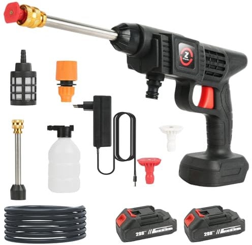 Hidrolimpiadora de Alta Presion, MAX 35 Bar Hidrolimpiadora Batería, Pistola de Agua a Presión con 2X Batería 6,0 Ah, para Limpiar Coche, Jardín, Terraza, y Exteriores, Press & Clean Pistola Lavado