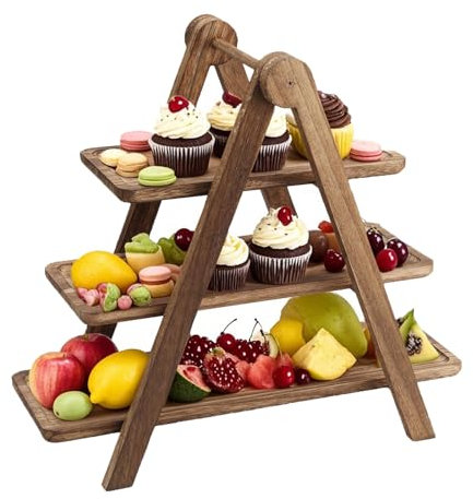 3 Tier Serving Tray, Wooden Rectangle Server Platters, Reusable Food Trays Tiered Cupcake Stand Charcuterie Boards for Buffets, Cake, Snack, Fruit, Dessert, Party Supplies