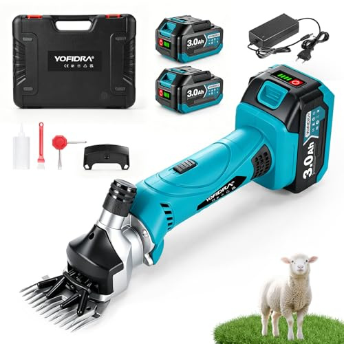 Yofidra Akku Schafschermaschine 550W, 6-Gang, mit 2x3000mAh Akkus | 13-Zahn Klinge, Bürstenlosem Motor, Schafschere Elektrisch für Schaf Ziegen Alpakas