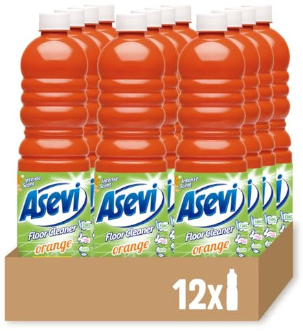 Asevi Concentrated Floor Cleaner Liquid, Hard Floor Cleaner, Laminate, Multipack of 12 X 1L (Orange)