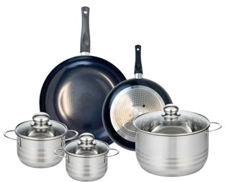 ELO 9736350 Kochgeschirr-Set, 5-teilig, 2 Bratpfannen 24 und 32 cm, 3 Kochtöpfe 14, 16 und 24 cm, Elo Prima glänzend, Edelstahl, Induktion