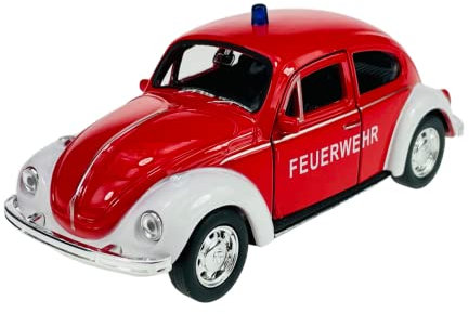 Welly Modell Auto Kompatibel mit 1970 Volkswagen VW Käfer Feuerwehr Rot 1/34-1/39 Metal Modell Auto Die Cast Neu im Kasten